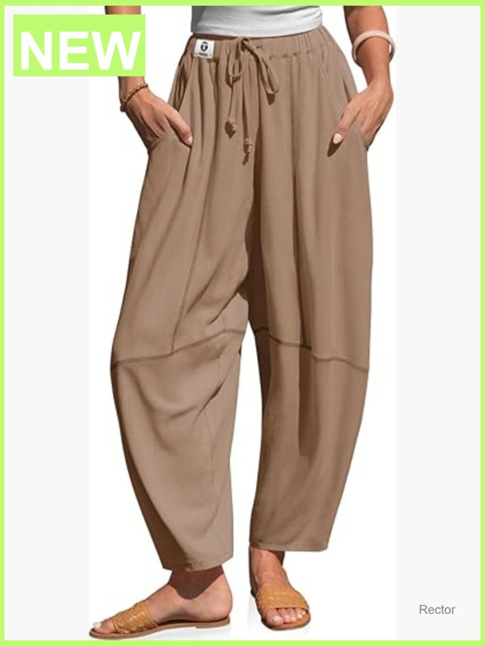 Women's Linen Harem Pants Baggy Drawstring Waist Wide Leg Barrel Pants with
